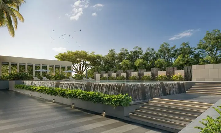Water feature and steps