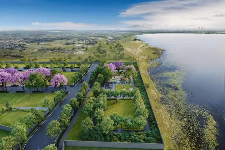 Aerial view with the lake
